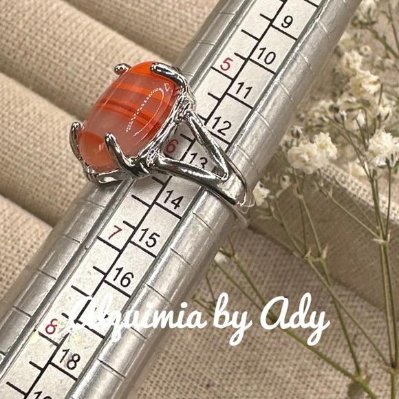 White and red Mexican crazy lace agate silver gem ring - Picture 3 of 3